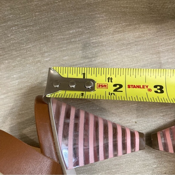 PILCRO & THE LETTERPRESS Sz 8 Anthropologie Suede Cap Lucite Stripe Heel Sandals - Picture 7 of 11